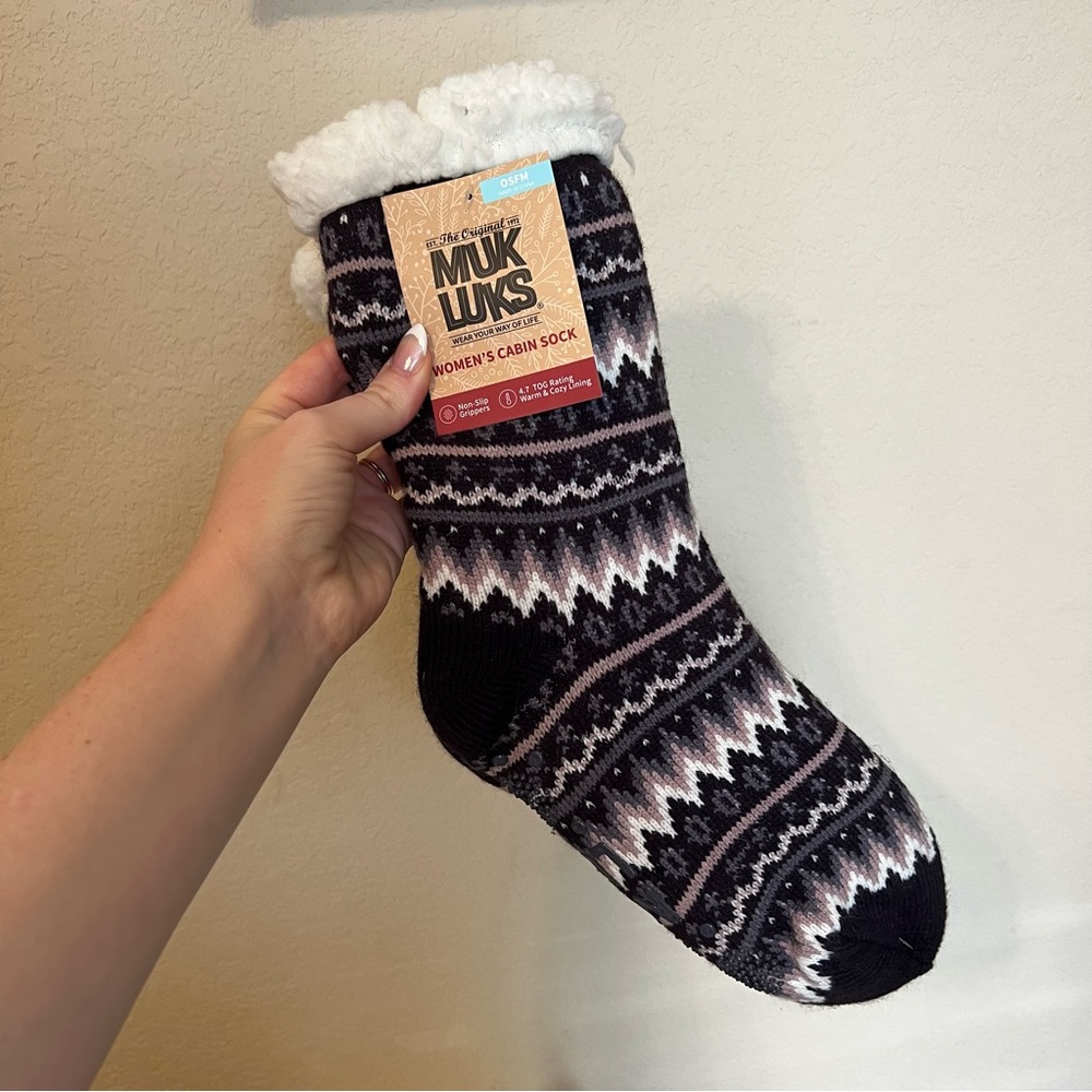 Muk Luks Black, Pink and White Cabin Socks